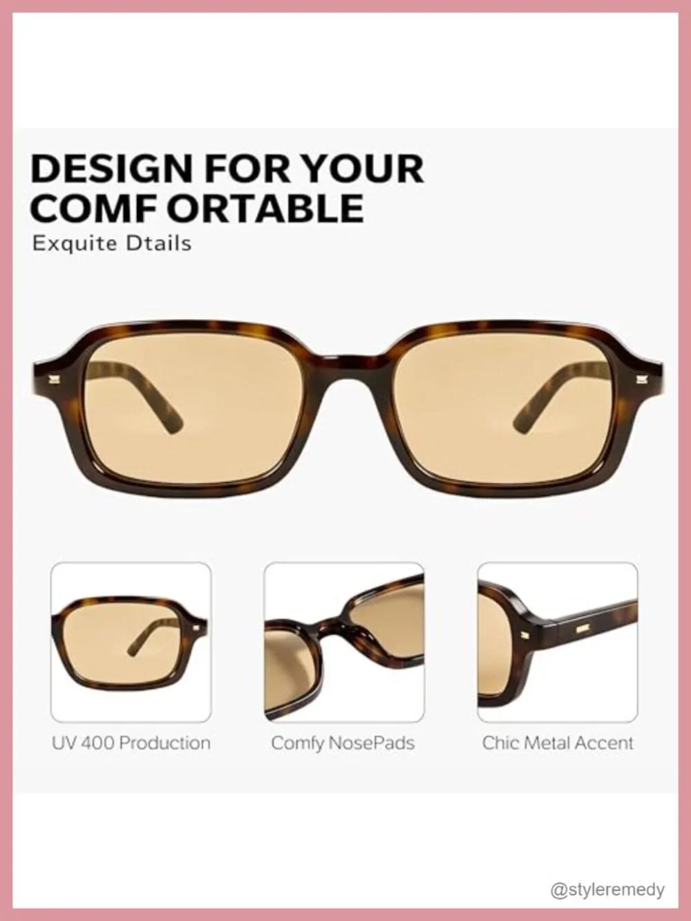 Retro Rectangular Sunglasses with UV400 Protection Cat Eye Frame